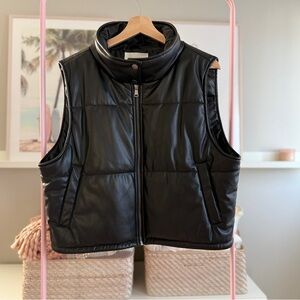 Anthropologie Faux Leather Puffer Vest | Black | Size L